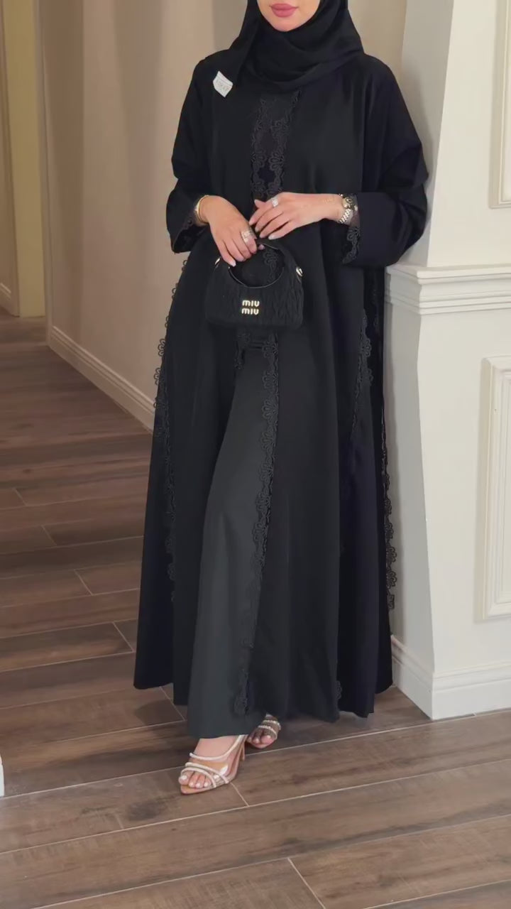 NR Luxury Premium Black Abaya | Elegant Arabic Style | Laice Look Abaya