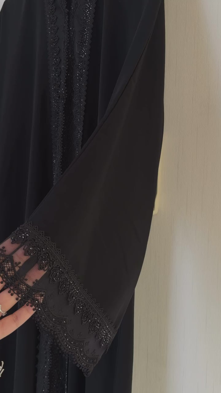 NR Luxury Nida Premium Black Abaya | Elegant Arabic Style | Laice Stone Abaya