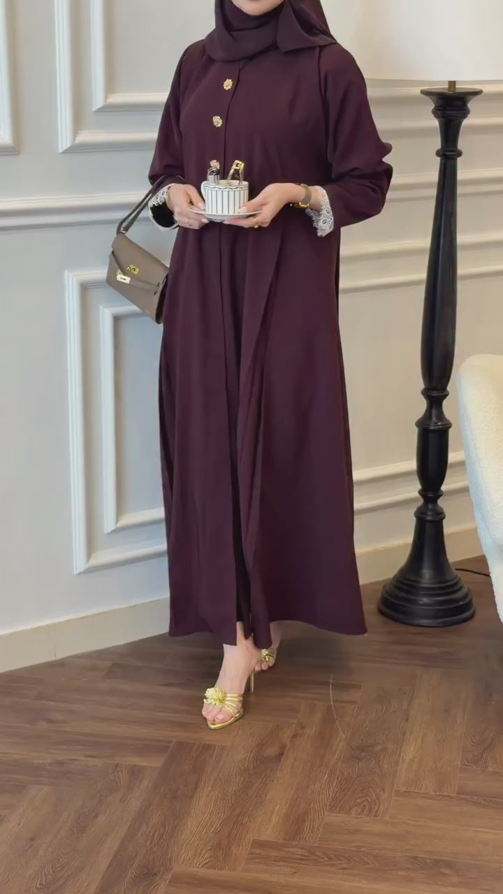 NR Luxury Premium Abaya | Elegant Arabic Style | Laice With Button Abaya
